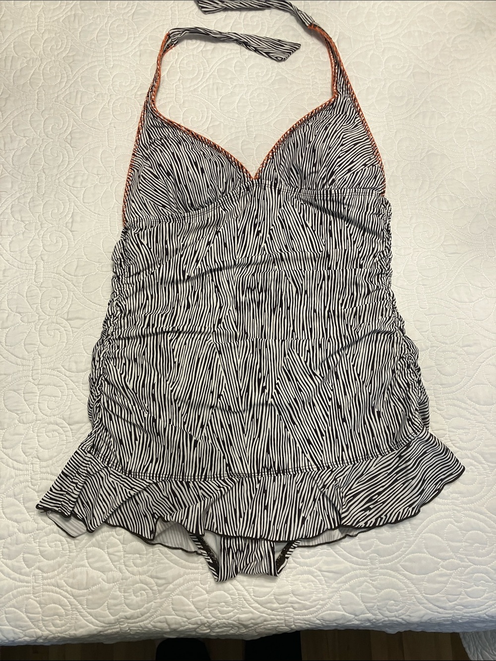 Kenneth Cole Reaction Swimsuit Halter Zebra Print Swim-dress.